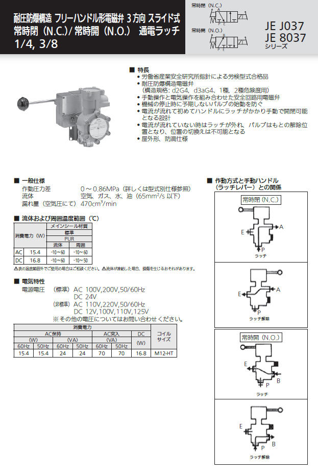 よいしな 耐圧防爆電磁弁 ﾌﾘｰﾊﾝﾄﾞﾙ 3方向 NC 配管1/4 日本アスコ㈱ ASCO
