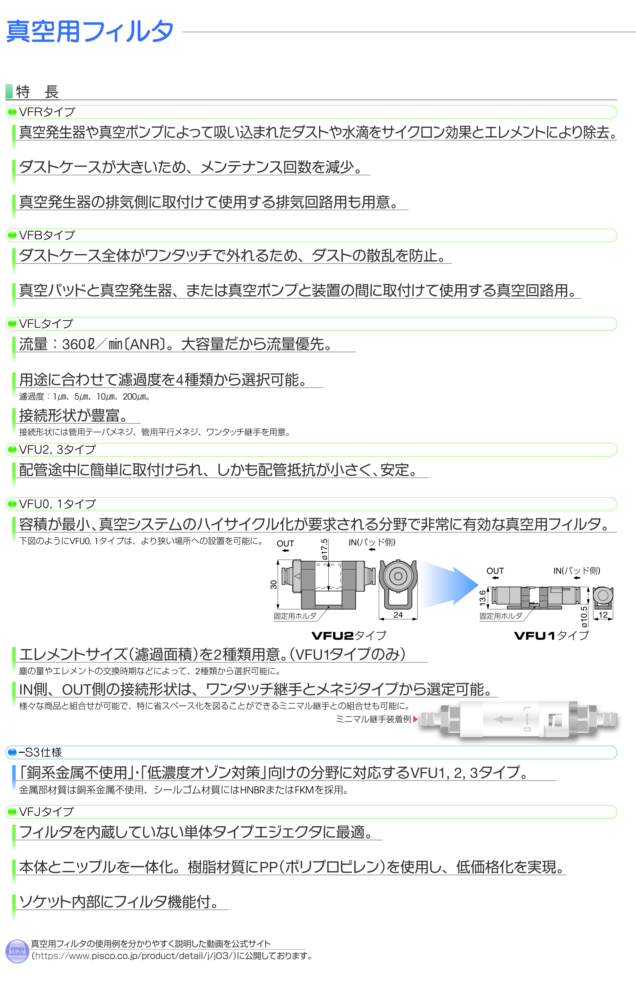 よいしな / 真空用ﾌｨﾙﾀ大容量ﾕﾆｵﾝﾀｲﾌﾟ ㈱日本ピスコ PISCO